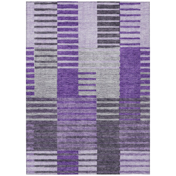8' X 10' Purple Lavender And Eggplant Striped Washable Indoor Outdoor Area Rug