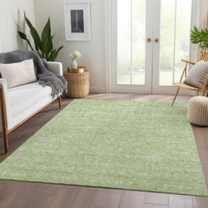 3' X 5' Artichoke Green Mint Green And Ivory Floral Washable Indoor Outdoor Area Rug