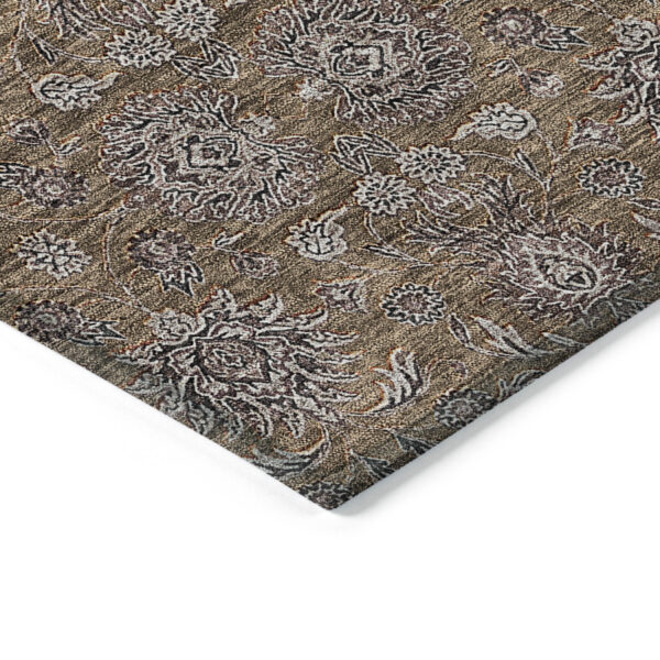 9' X 12' Chocolate And Gray Floral Washable Indoor Outdoor Area Rug