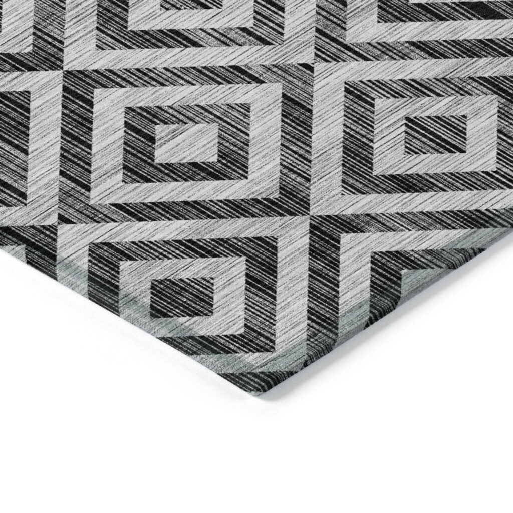 3' X 5' Black Gray And Silver Geometric Washable Indoor Outdoor Area Rug