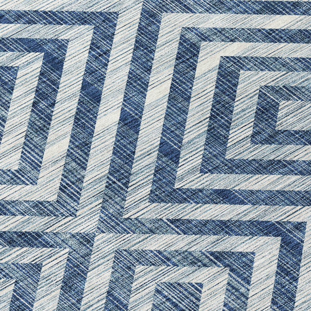 5' X 8' Navy Blue And Ivory Geometric Washable Indoor Outdoor Area Rug