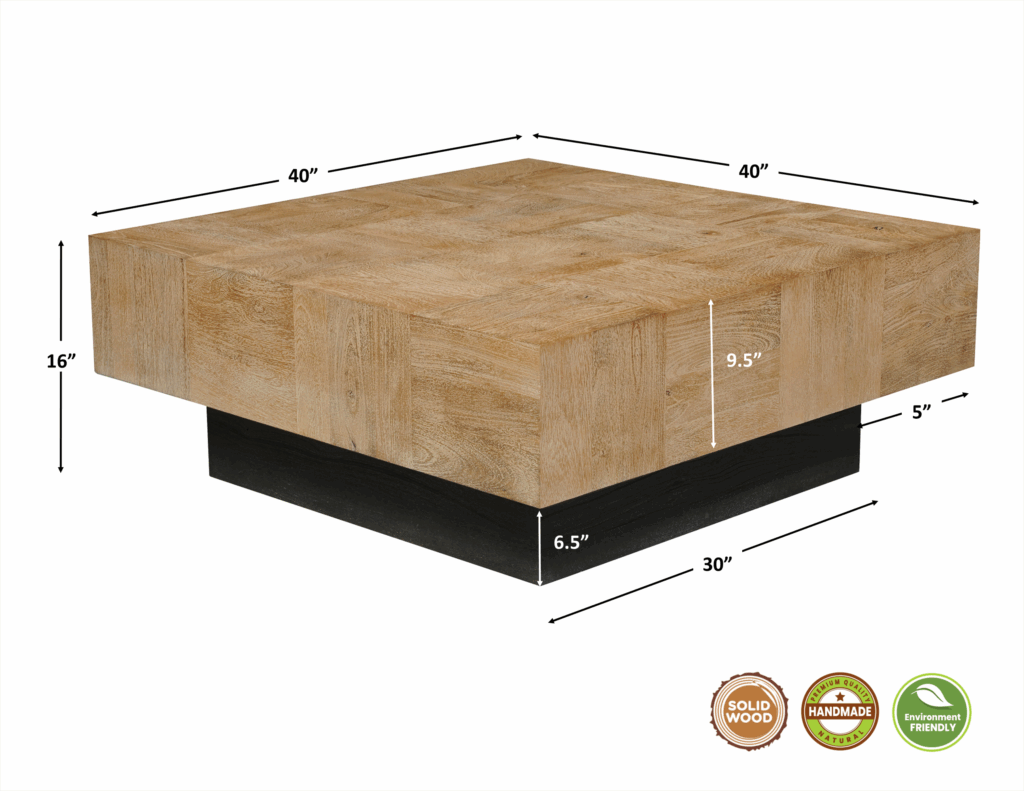 40" Brown And Black Solid Wood Square Coffee Table