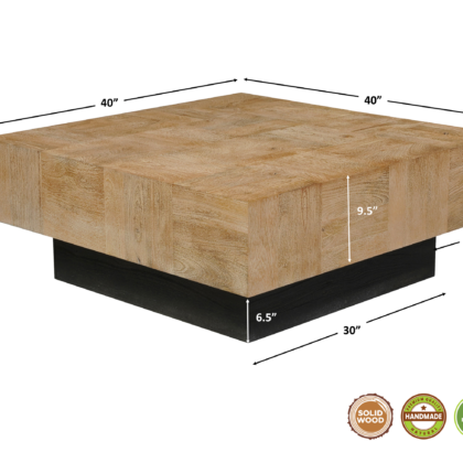 40" Brown And Black Solid Wood Square Coffee Table
