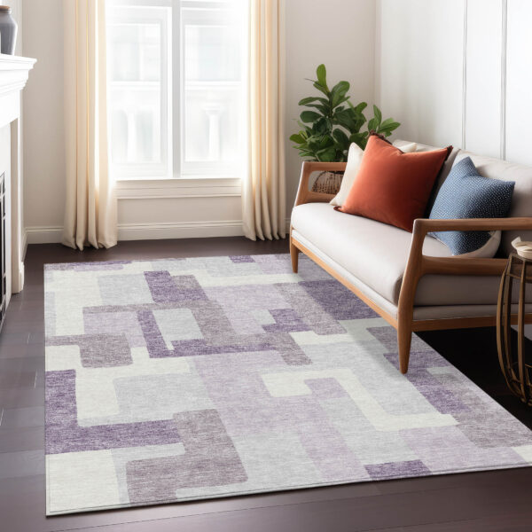 5' X 8' Lavender Purple And Ivory Abstract Washable Indoor Outdoor Area Rug