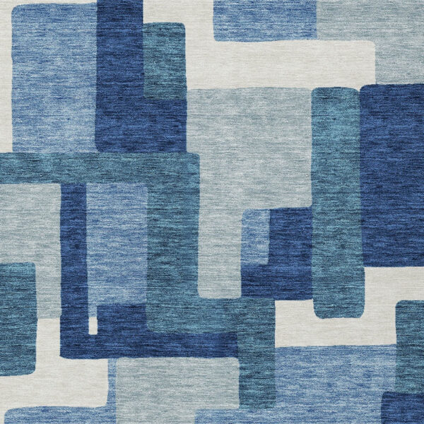 5' X 8' Navy Blue And Sky Blue Abstract Washable Indoor Outdoor Area Rug