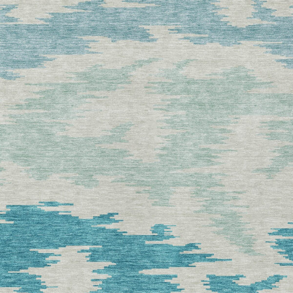9' X 12' Teal Blue Aqua And Ivory Abstract Washable Indoor Outdoor Area Rug
