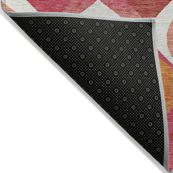 8' Pink Mauve And Orange Round Ogee Washable Indoor Outdoor Area Rug