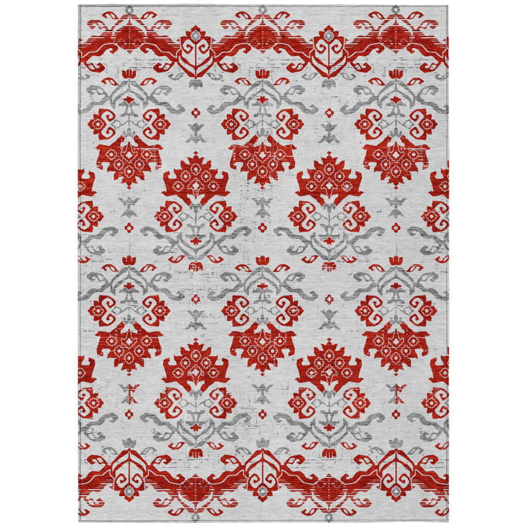 3' X 5' Red Gray And Silver Oriental Washable Indoor Outdoor Area Rug