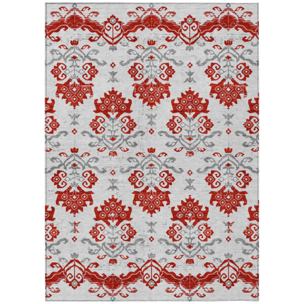 3' X 5' Red Gray And Silver Oriental Washable Indoor Outdoor Area Rug
