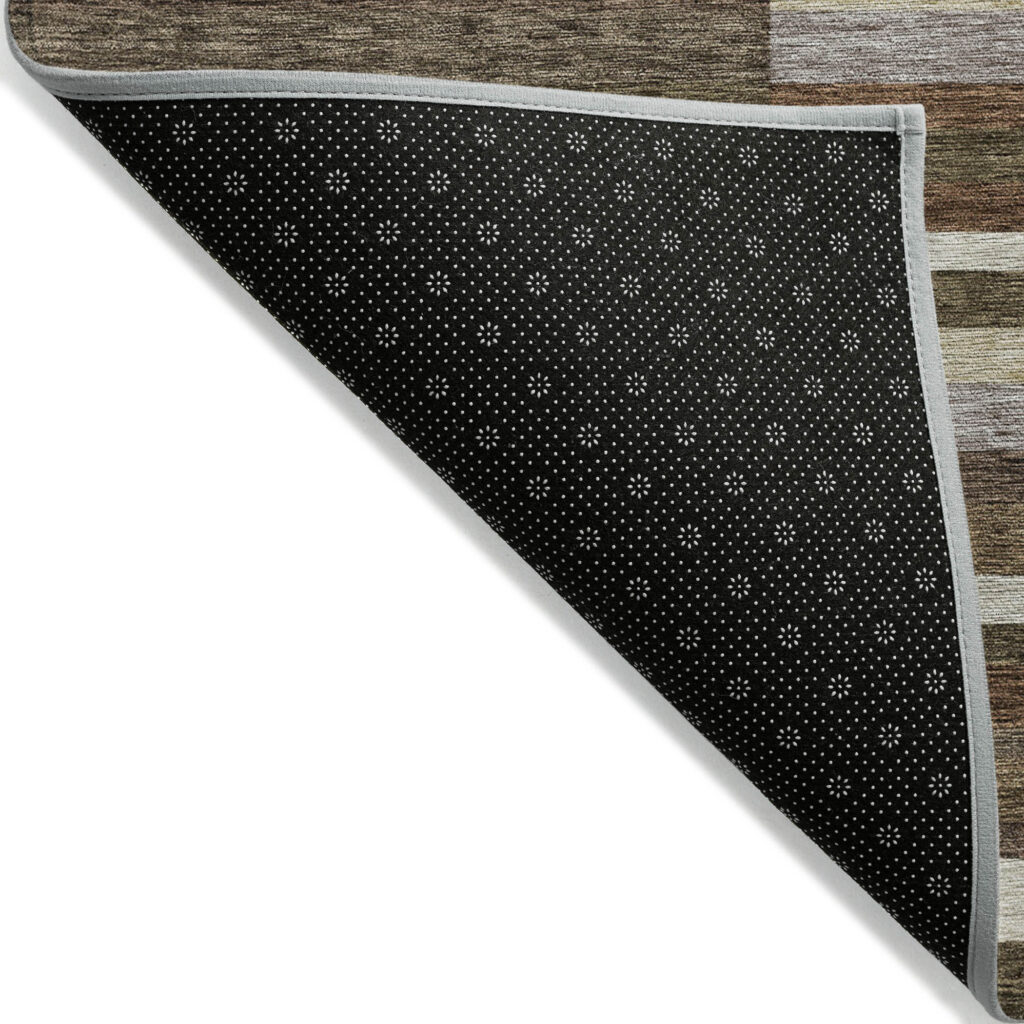 8' X 10' Brown Beige And Copper Striped Washable Indoor Outdoor Area Rug