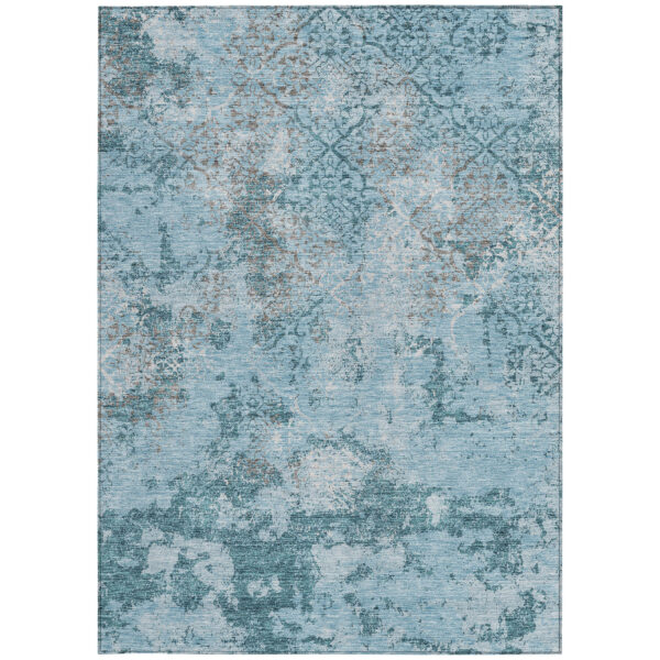 5' X 8' Teal Blue Aqua And Gray Floral Washable Indoor Outdoor Area Rug