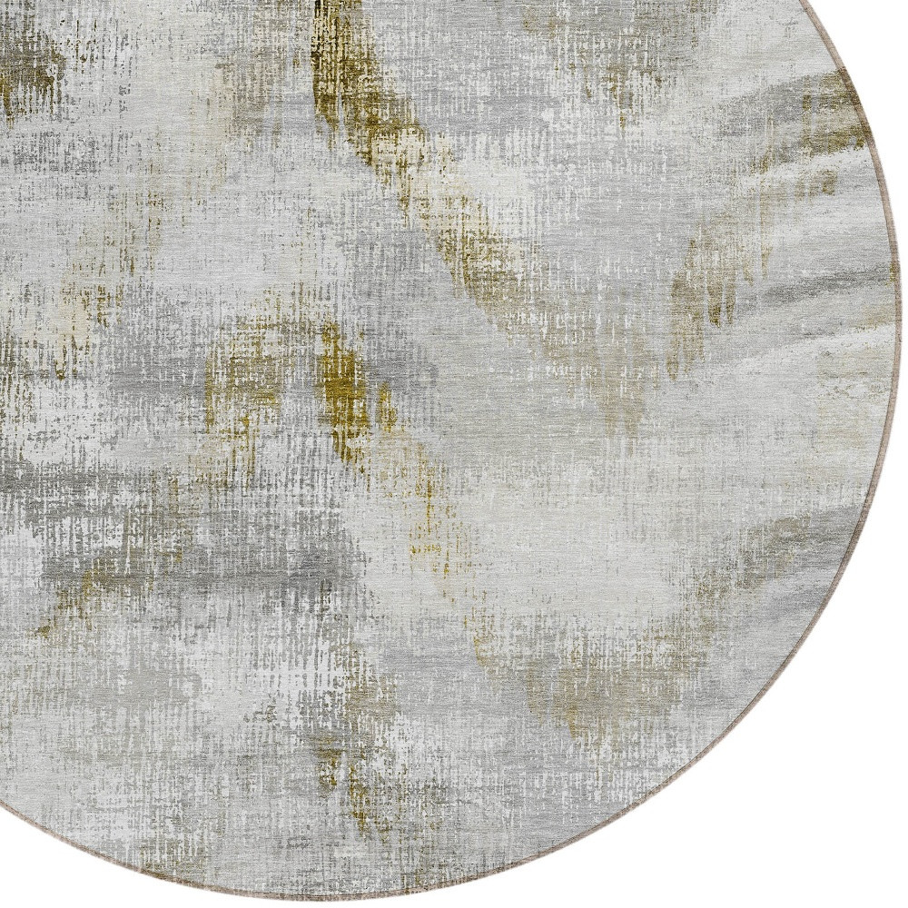 8' Taupe Gray And Brown Round Abstract Washable Indoor Outdoor Area Rug