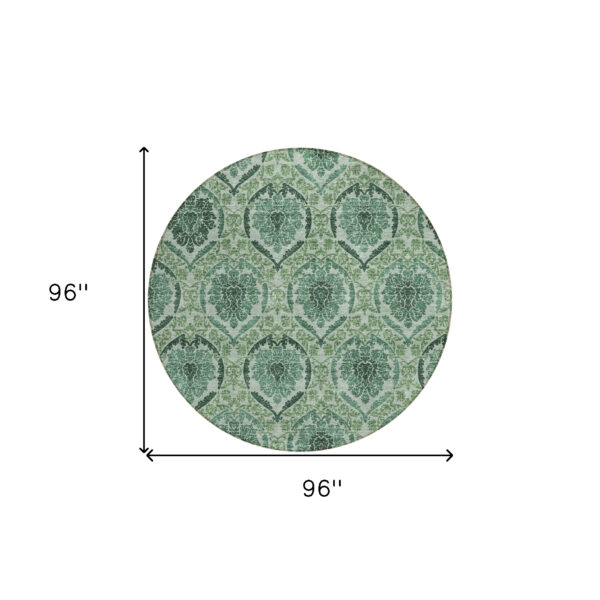 8' Fern Green And Emerald Round Medallion Washable Indoor Outdoor Area Rug