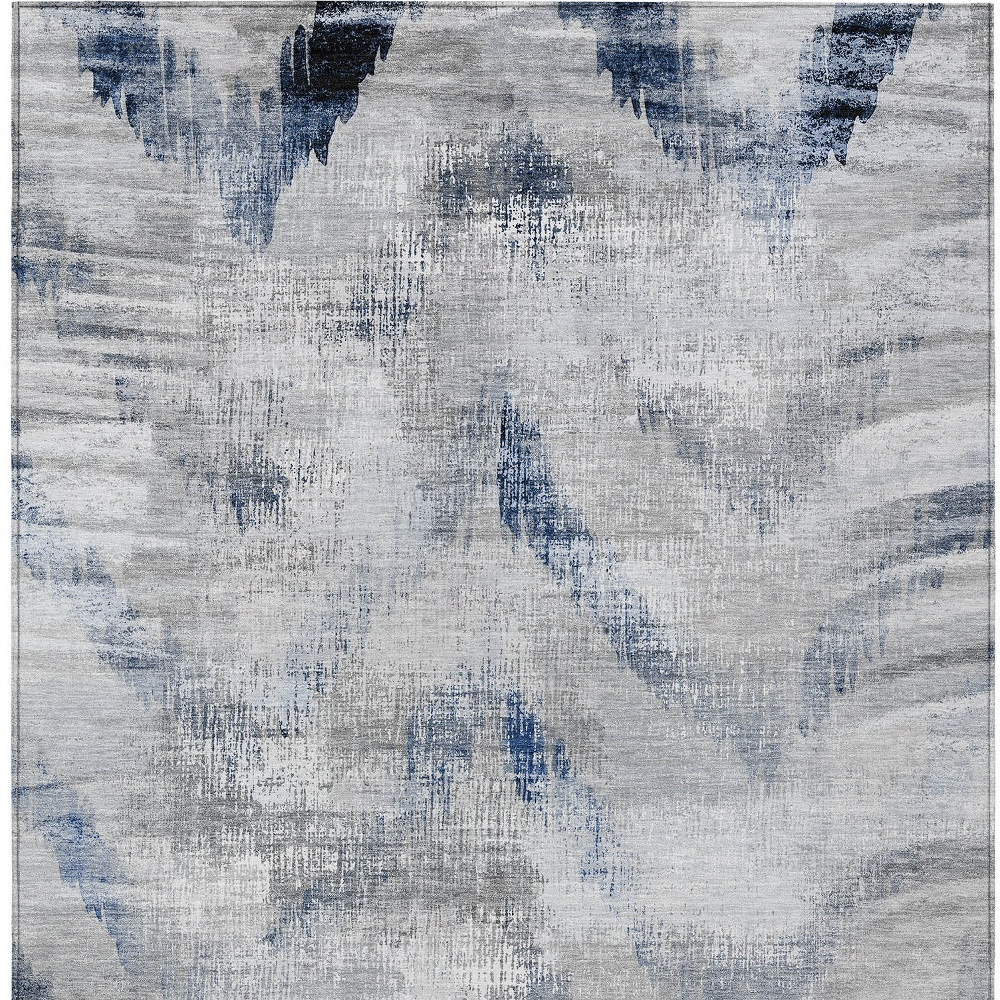 8' X 10' Gray Silver And Blue Abstract Washable Indoor Outdoor Area Rug