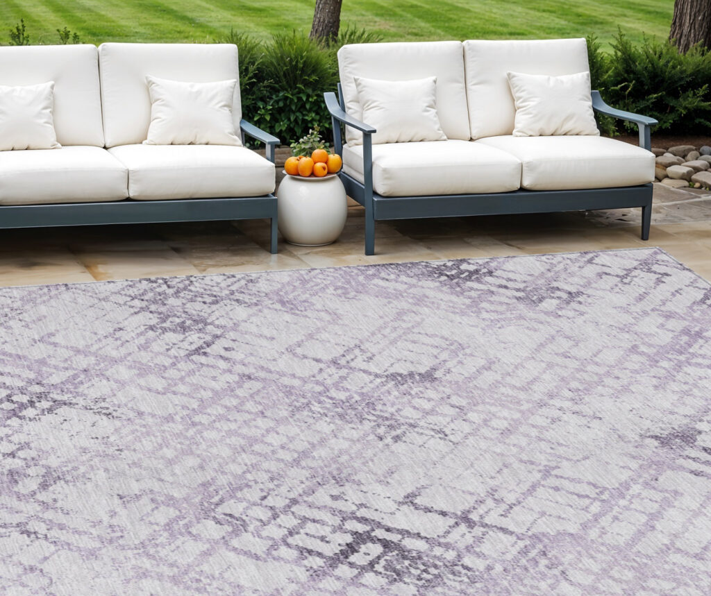 10' X 14' Purple Lavender And Silver Geometric Washable Indoor Outdoor Area Rug