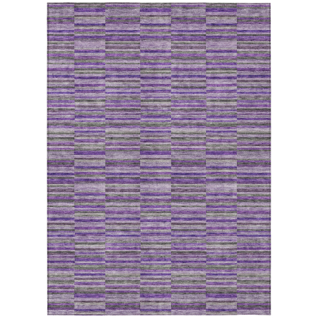 3' X 5' Purple And Lavender Striped Washable Indoor Outdoor Area Rug