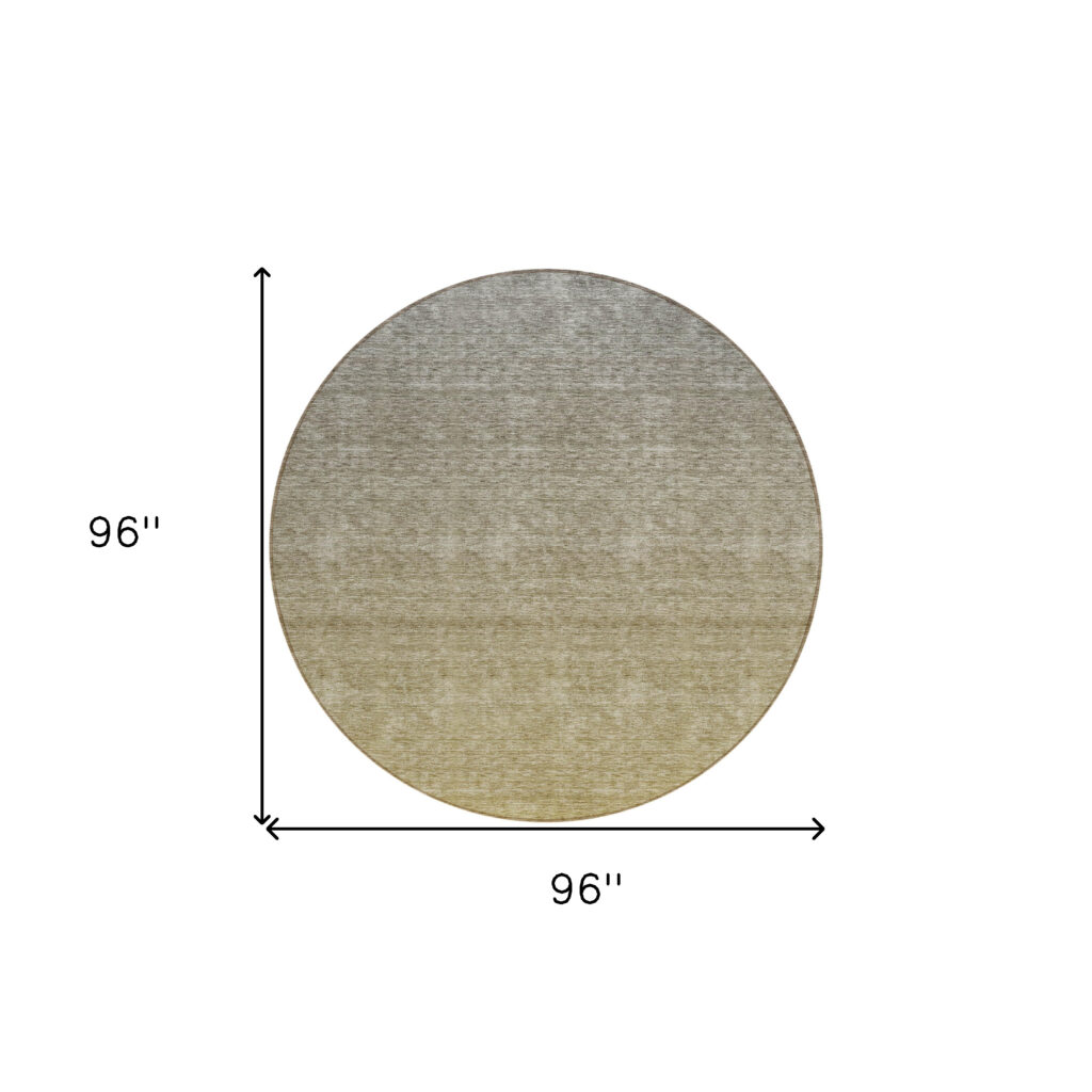 8' Gold Beige And Taupe Round Ombre Washable Indoor Outdoor Area Rug