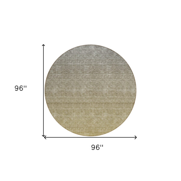 8' Gold Beige And Taupe Round Ombre Washable Indoor Outdoor Area Rug