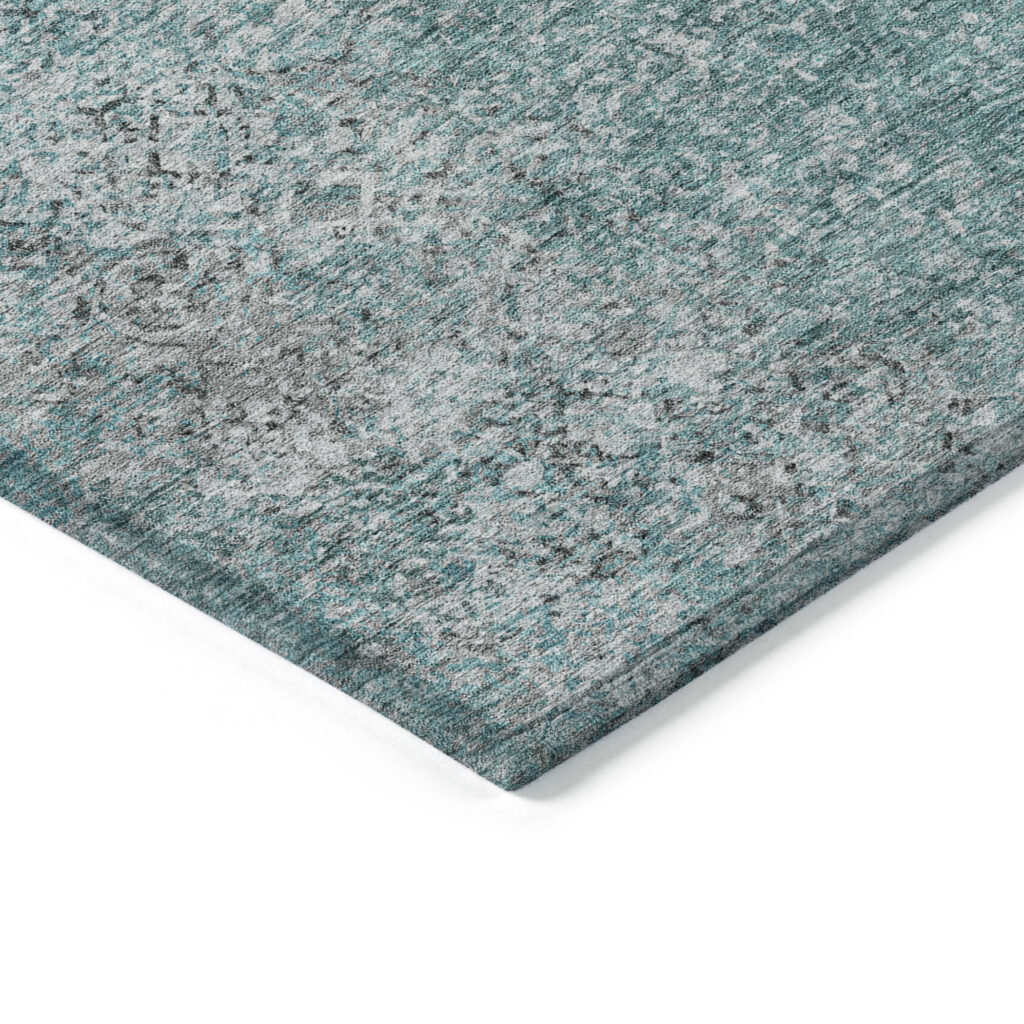8' X 10' Teal Blue Gray And Charcoal Oriental Washable Indoor Outdoor Area Rug