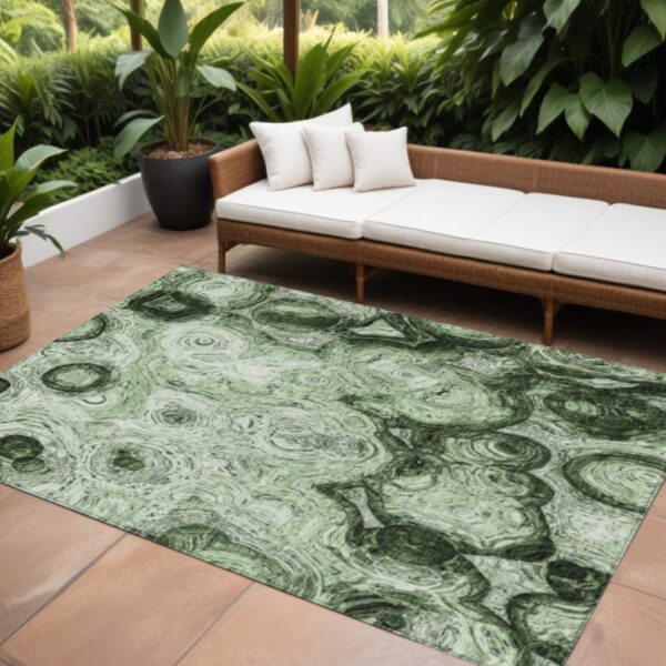 10' X 14' Artichoke Green And Emerald Abstract Washable Indoor Outdoor Area Rug
