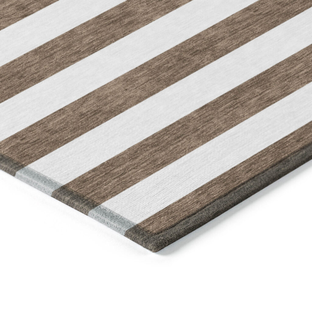 10' X 14' Chocolate Striped Washable Non Skid Indoor Outdoor Area Rug