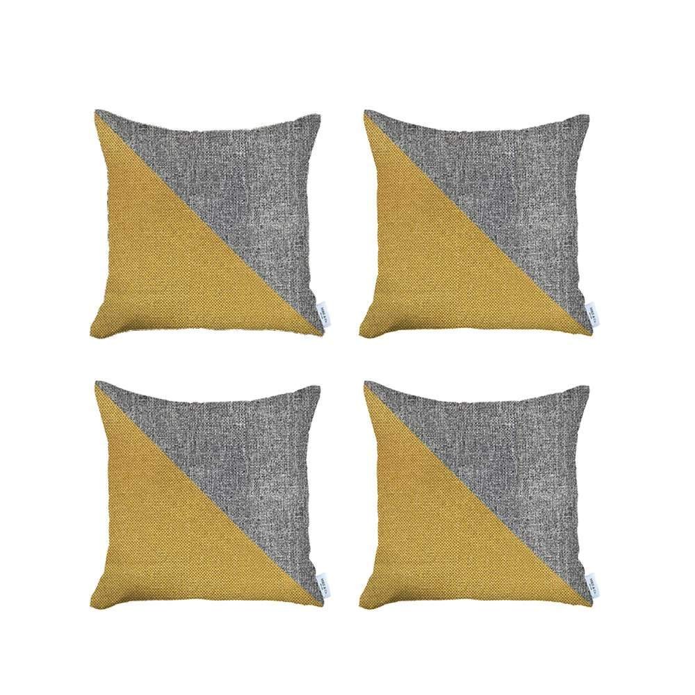 Set Of Four 18" X 18" Grey And Yellow Polyester Geometric Zippered Pillow