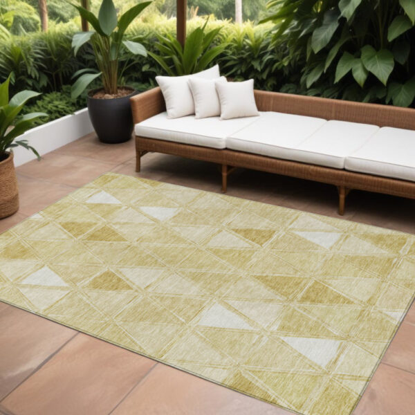 9' X 12' Gold Wheat And Ivory Geometric Washable Indoor Outdoor Area Rug