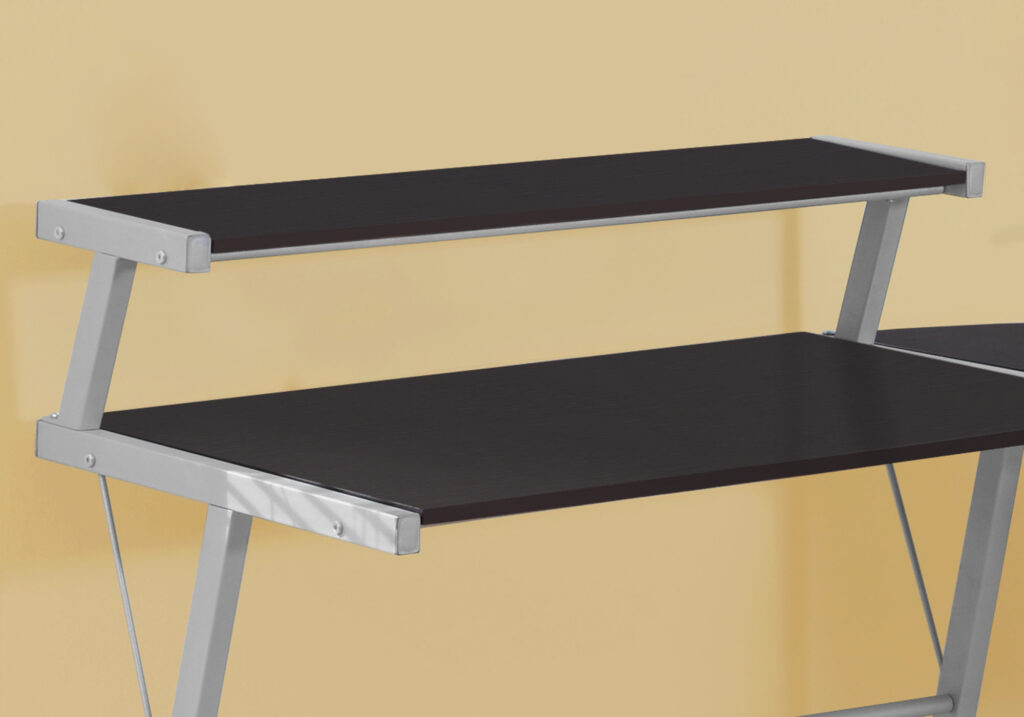 18" Dark Brown and Silver L Shape Computer Desk