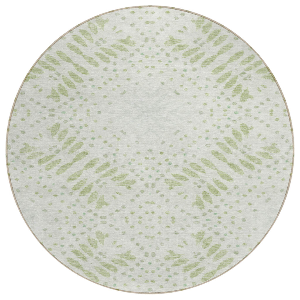 8' Artichoke Green And Fern Green Round Floral Washable Indoor Outdoor Area Rug