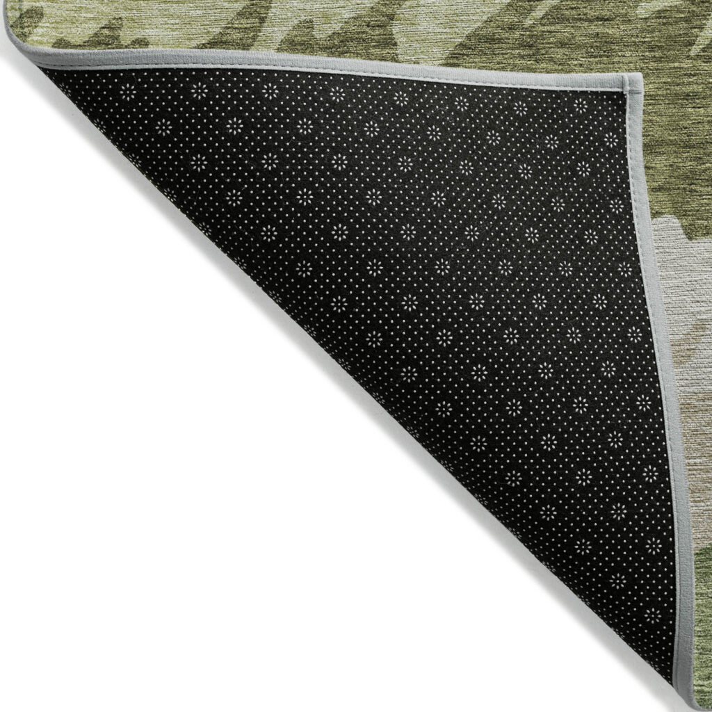8' Beige And Olive Green Round Striped Washable Indoor Outdoor Area Rug