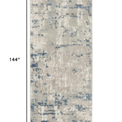 12' Blue and Gray Abstract Power Loom Runner Rug