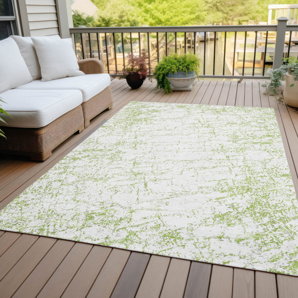 3' X 5' Green And Ivory Abstract Washable Indoor Outdoor Area Rug