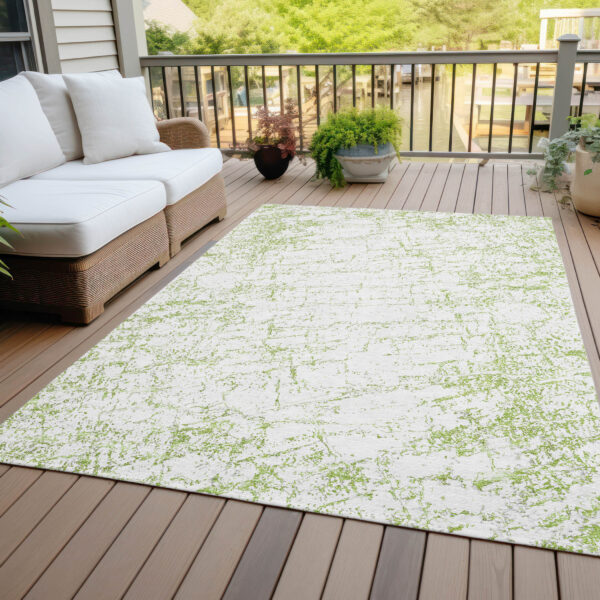 3' X 5' Green And Ivory Abstract Washable Indoor Outdoor Area Rug