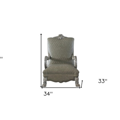 34" Bone Faux Leather Arm Chair