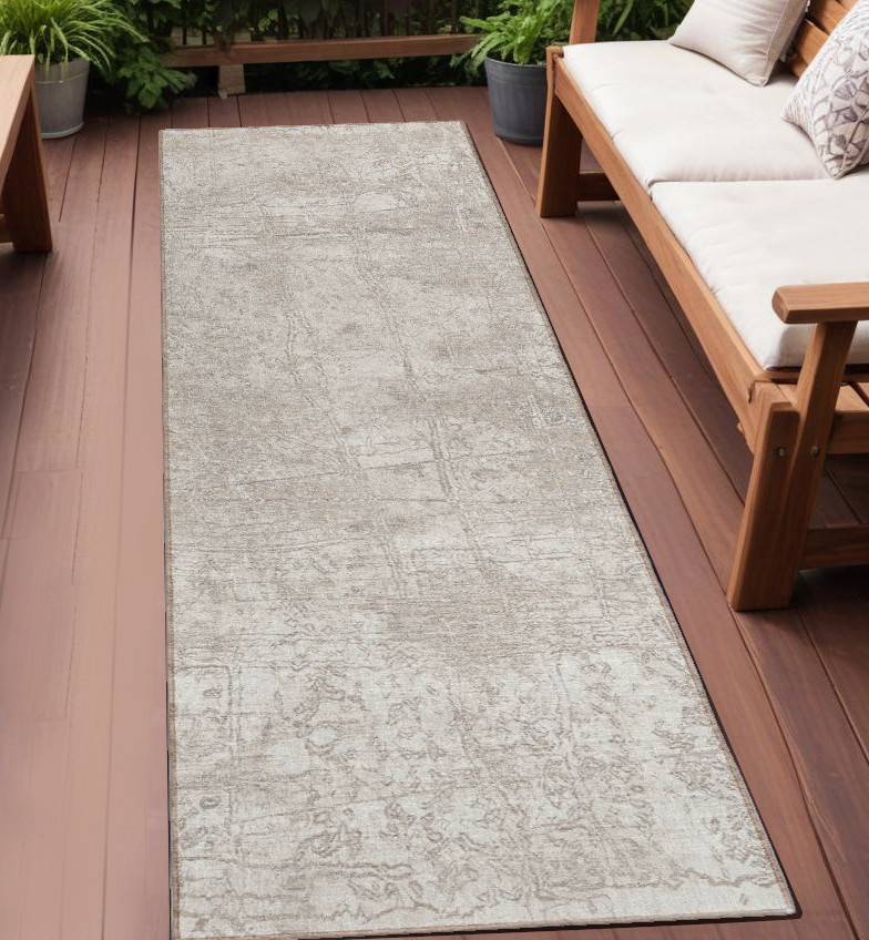 8' Runner Ivory Abstract Washable Non Skid Indoor Outdoor Runner Rug