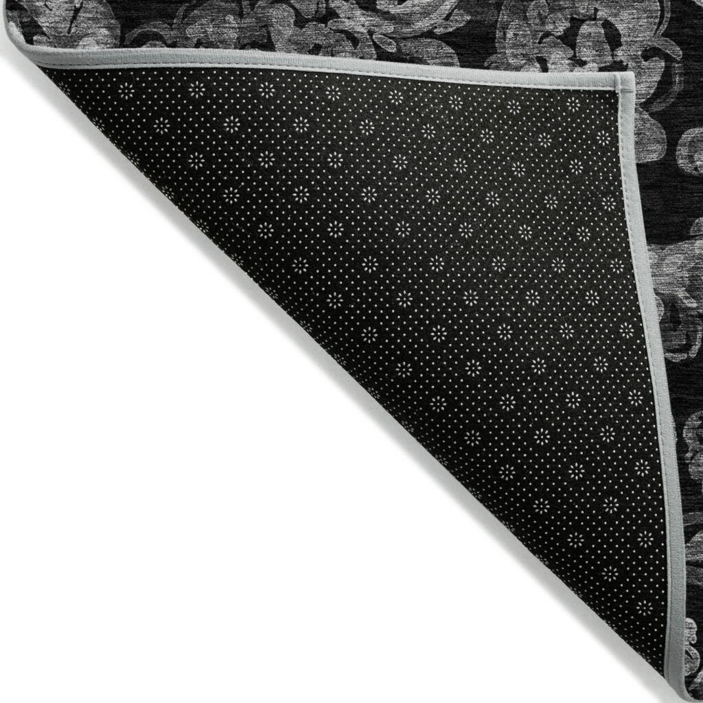 3' X 5' Black Gray And Charcoal Paisley Washable Indoor Outdoor Area Rug