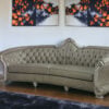 113" Vintage Bone Faux Leather And White Sofa With Seven Toss Pillows