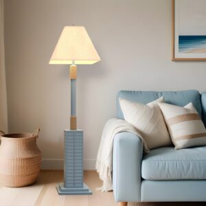 63" Light Blue Polyresin Floor Lamp With Tan Linen Shade