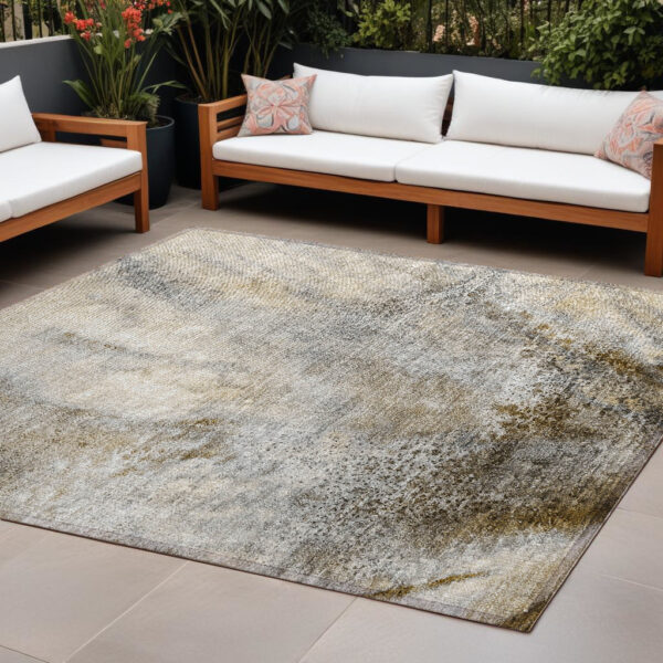 9' X 12' Beige Abstract Washable Non Skid Indoor Outdoor Area Rug
