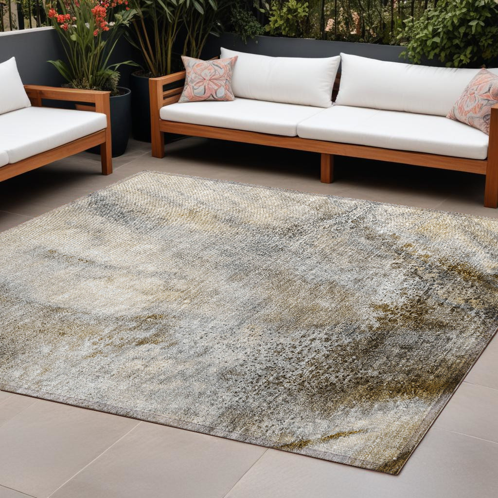 9' X 12' Beige Abstract Washable Non Skid Indoor Outdoor Area Rug