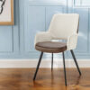 Ivory and Brown Upholstered Faux Leather And Faux Leather Dining Arm Chair