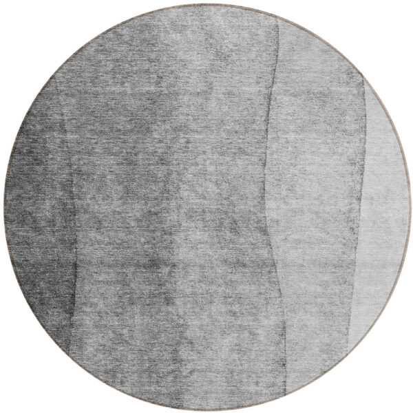 8' Gray Silver And Charcoal Round Ombre Washable Indoor Outdoor Area Rug