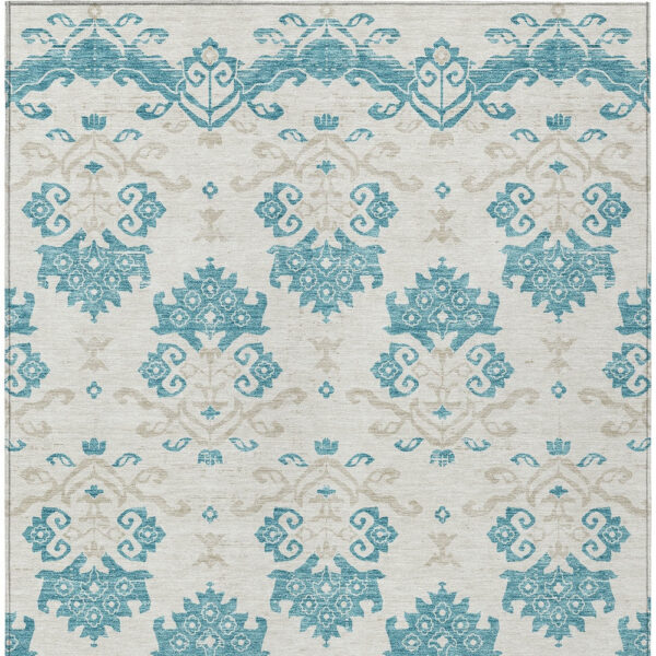 8' X 10' Teal Blue Silver And Gray Oriental Washable Indoor Outdoor Area Rug