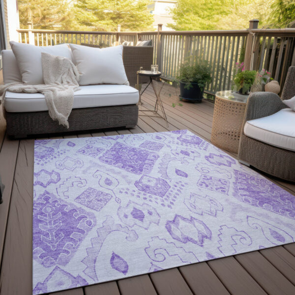 9' X 12' Purple Lavender And Ivory Moroccan Washable Indoor Outdoor Area Rug