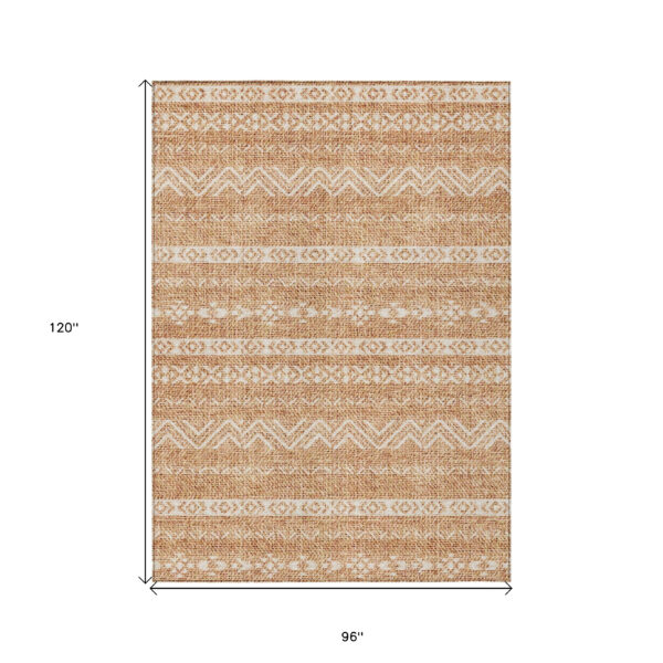8' X 10' Terra Cotta And Beige Southwestern Washable Indoor Outdoor Area Rug