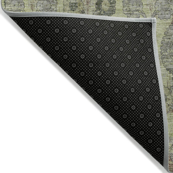 3' X 5' Artichoke Green Green And Gray Damask Washable Indoor Outdoor Area Rug