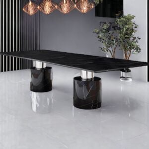 180" Black Marble Double Pedestal Base Dining Table