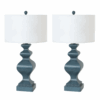 Set Of Two 31" Distressed Teal Table Lamps With White Drum Shade