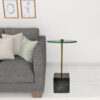 22" Black And Clear Glass And Marble Round End Table