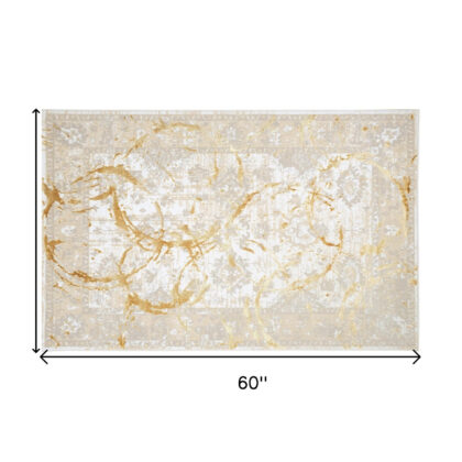 3' X 5' Gold Abstract Area Rug